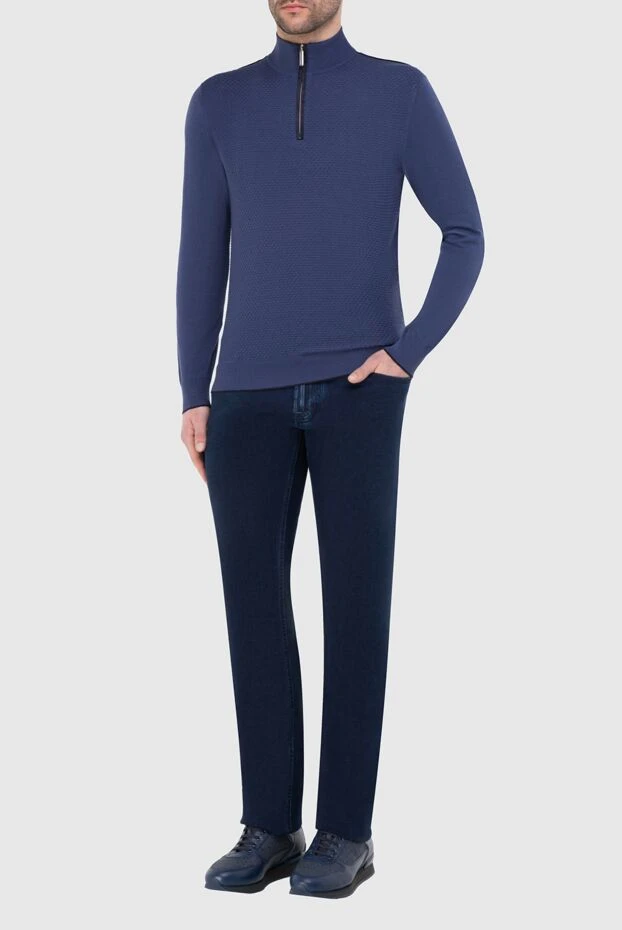 Тройер из кашемира и шелка синий мужской - фото 2