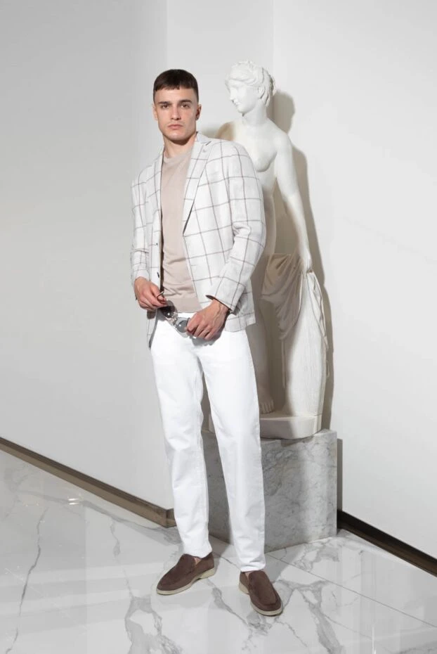 Tombolini white men's jacket with a checkered pattern made of linen, cotton and silk 166202 - photo 2