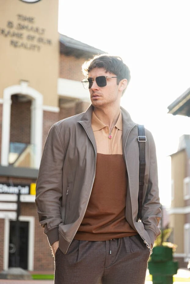 Kiton knitted polo with zip in shades of brown and caramel 166320 - photo 2