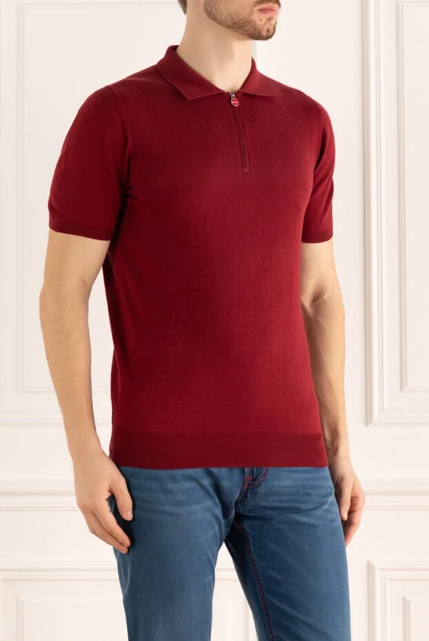 Kiton men's polo shirt with zip collar made of stretch fabric in burgundy 195482 - photo 3
