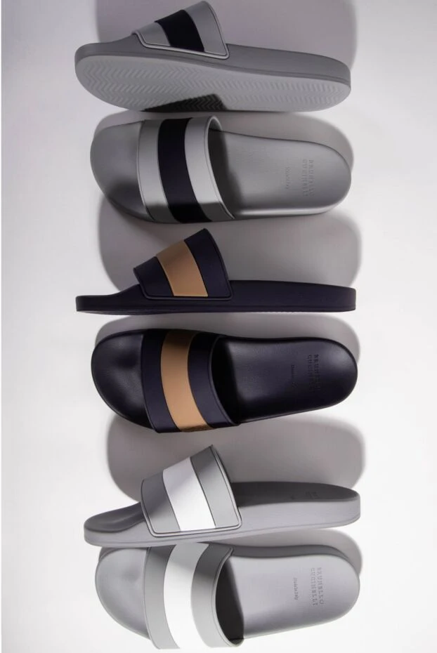 Brunello Cucinelli elegant gray slides with minimalist white stripes 166387 - photo 2