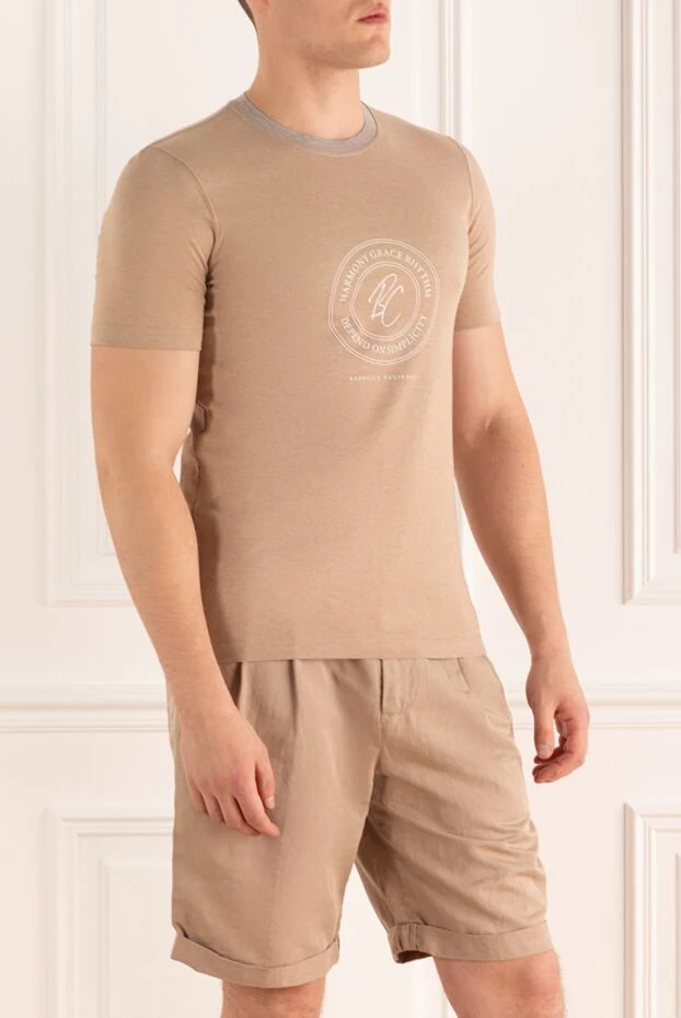Brunello Cucinelli футболка из хлопка бежевая мужская 166398 - фото 3