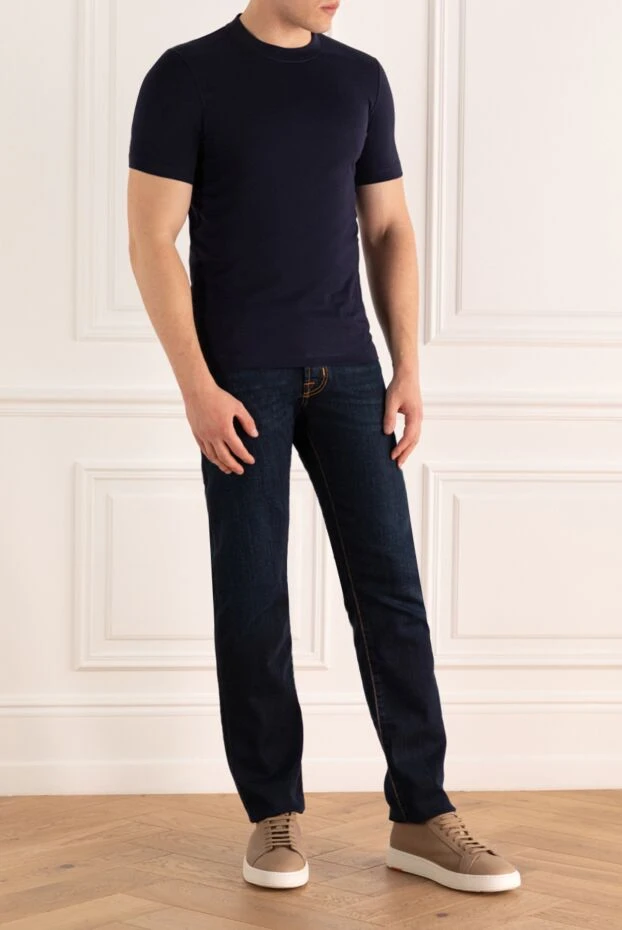 Brunello Cucinelli футболка из хлопка синяя мужская 166404 - фото 2