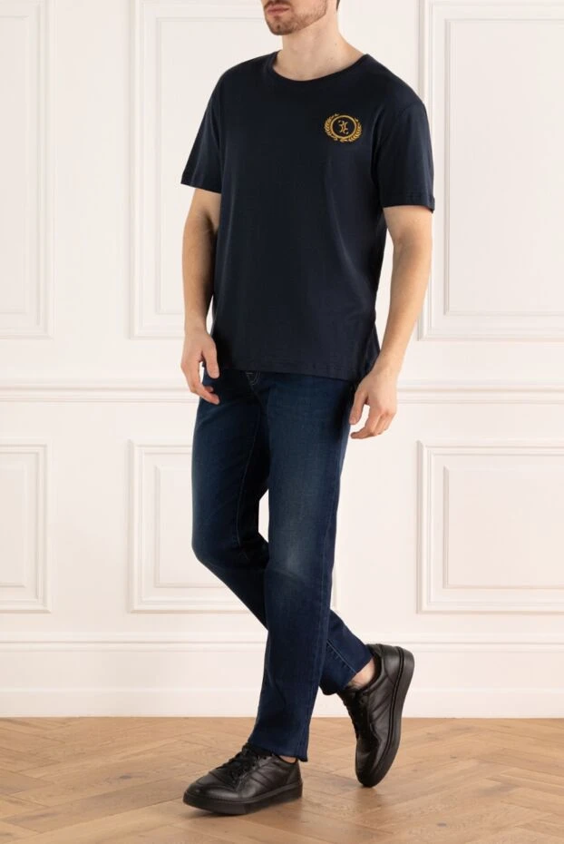 Billionaire dark blue cotton t-shirt with crest on chest 196916 - photo 2
