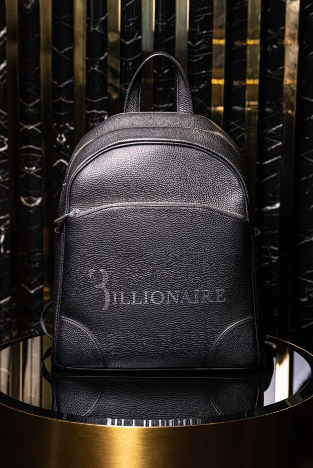 Billionaire smooth black grained leather backpack with contrasting logo 166477 - photo 2