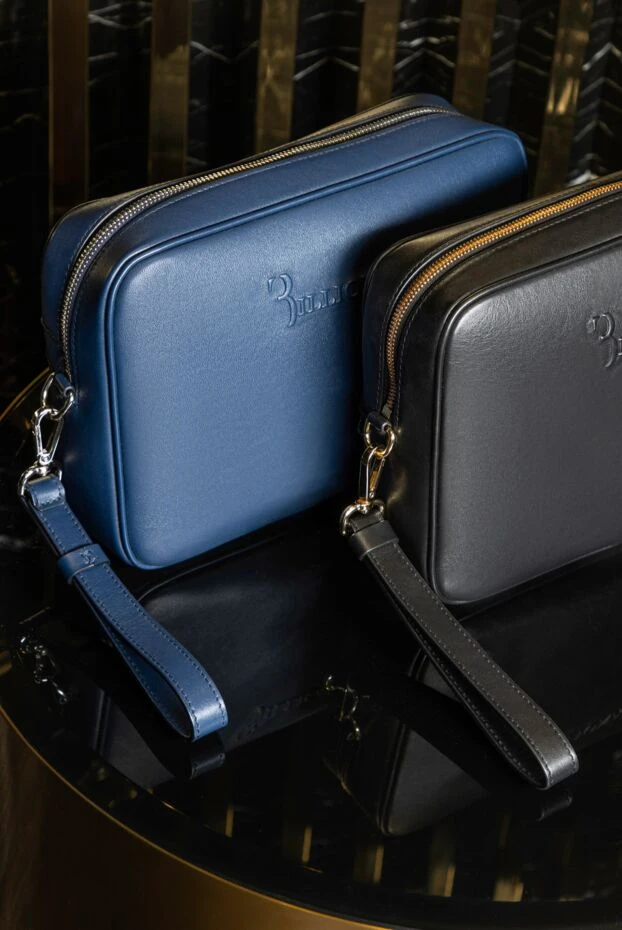Billionaire blue leather clutch bag with branded inscription 166480 - photo 2