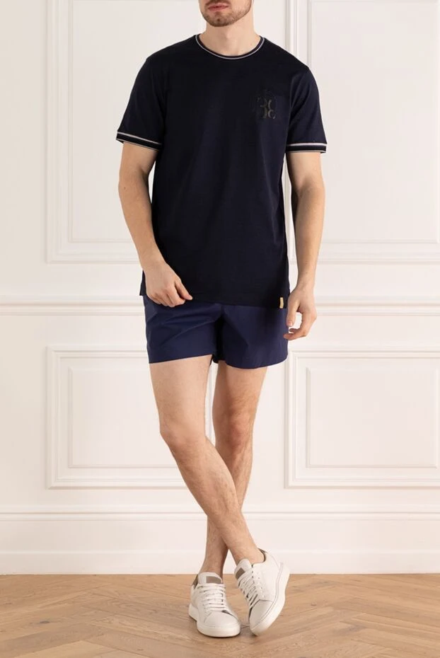 Billionaire men's blue jersey t-shirt with contrast trim and embroidery 195465 - photo 2