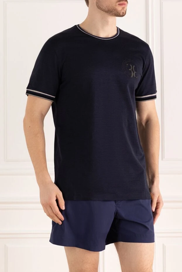 Billionaire men's blue jersey t-shirt with contrast trim and embroidery 195465 - photo 3