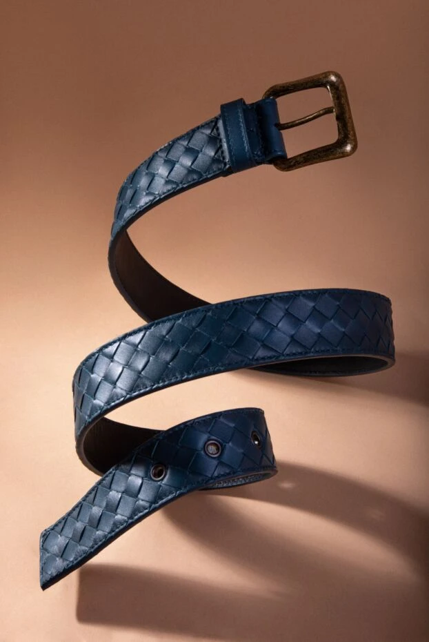 Синій чоловічий ремінь із плетеної шкіри з вінтажною застібкою - фото 2