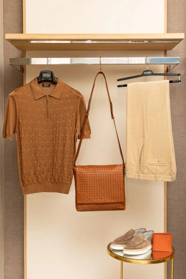 Сумка-месенджер через плече коричнева зі шкіри Intrecciato Piccolo чоловіча - фото 2