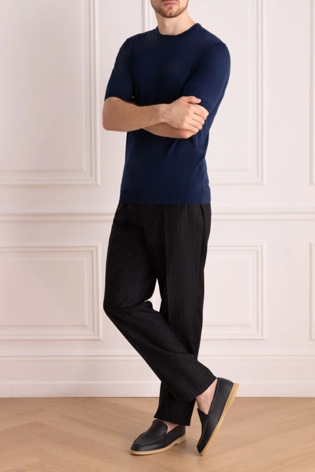 Cesare di Napoli dark blue silk short-sleeve jumper with crew neck for men 196557 - photo 2