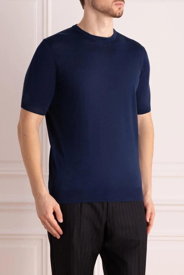 Cesare di Napoli dark blue silk short-sleeve jumper with crew neck for men 196557 - photo 3