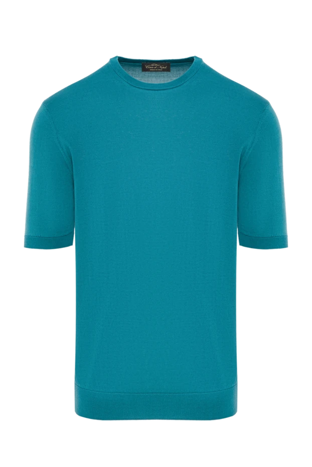 Джемпер з коротким рукавом шовковий бірюзово-зелений чоловічий - фото 1