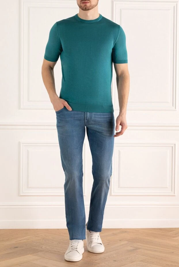 Cesare di Napoli man short sleeve jumper in silk green for men buy with prices and photos 166573 - photo 2