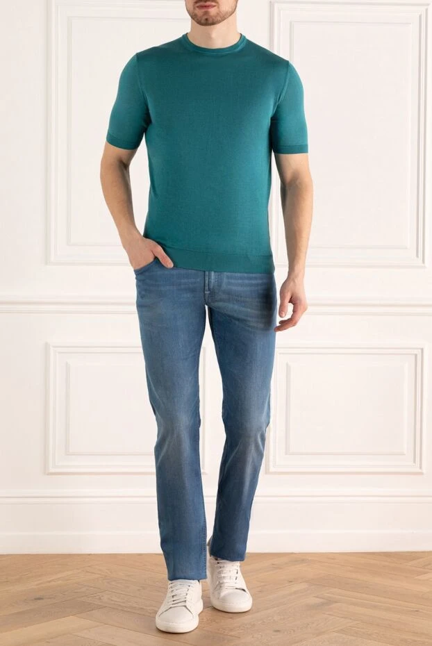 Cesare di Napoli turquoise green silk short-sleeve jumper for men 197053 - photo 2
