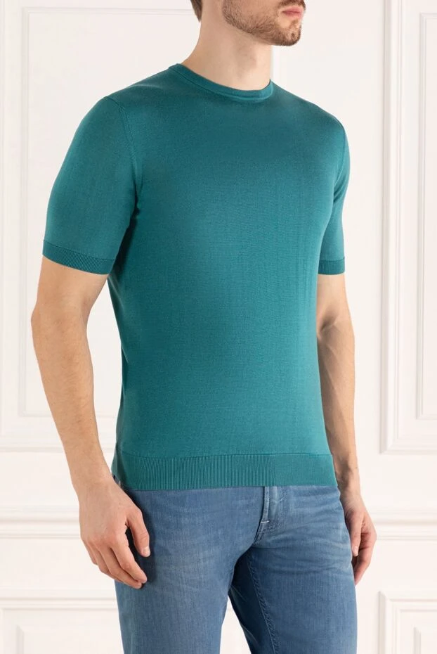 Cesare di Napoli turquoise green silk short-sleeve jumper for men 197053 - photo 3