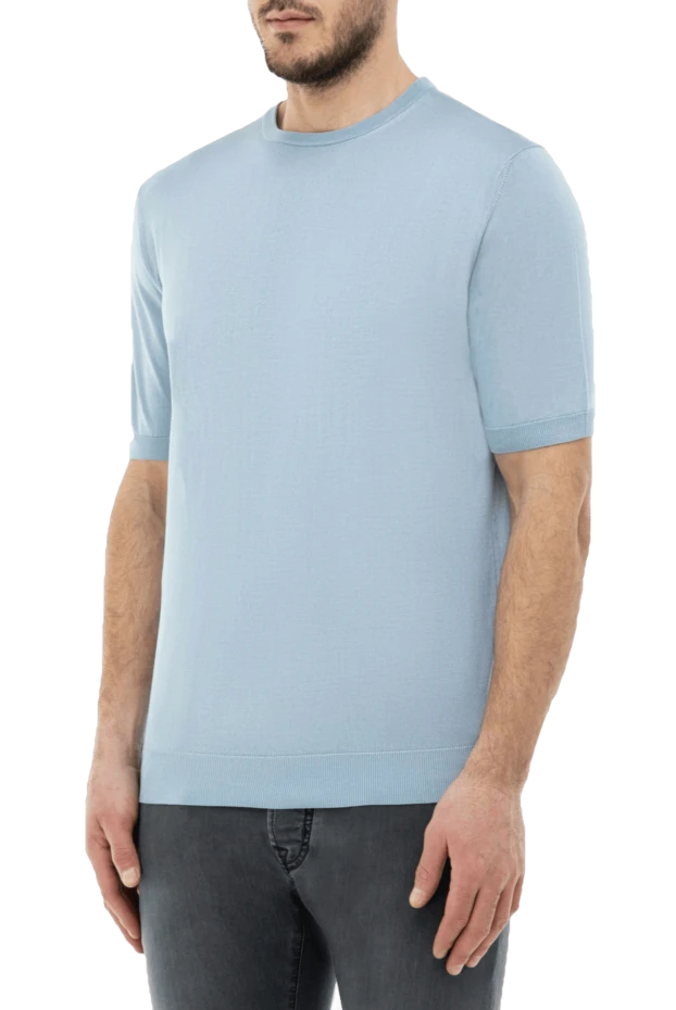 Cesare di Napoli man blue short sleeve silk jumper for men buy with prices and photos 166574 - photo 2