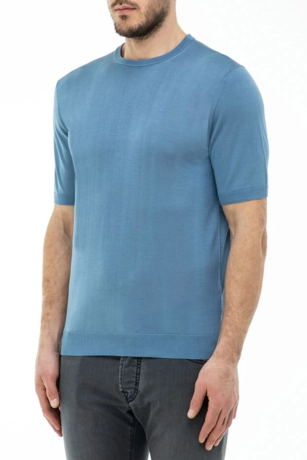 Cesare di Napoli man blue short sleeve silk jumper for men buy with prices and photos 166577 - photo 2