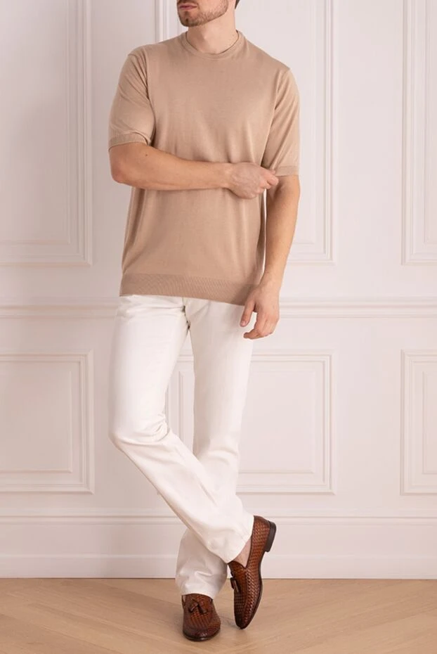 Cesare di Napoli man short sleeve jumper in silk and cotton beige for men buy with prices and photos 166587 - photo 2