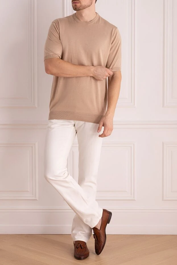 Cesare di Napoli beige knitted short-sleeve jumper for men 196951 - photo 2