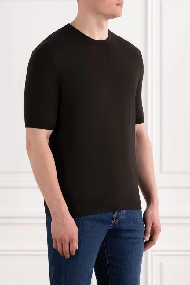 Cesare di Napoli short sleeve jumper made of silk and cotton brown men's 197006 - photo 3