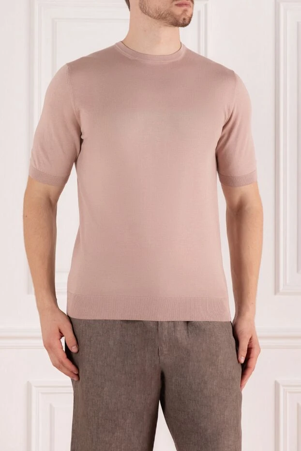 Cesare di Napoli beige fine-knit short-sleeve jumper for men 197049 - photo 3