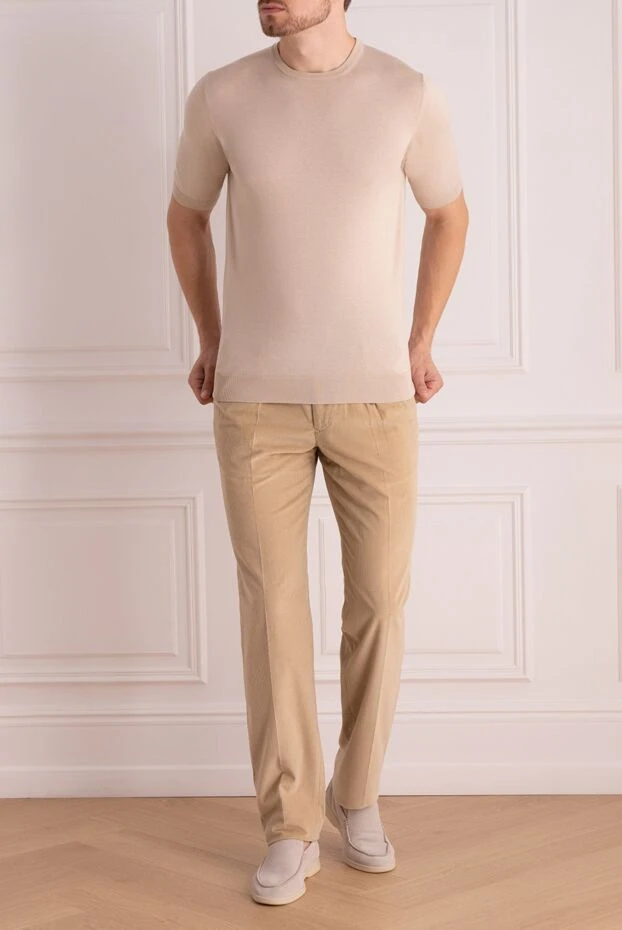 Cesare di Napoli man short sleeve jumper in silk and cotton beige for men buy with prices and photos 166597 - photo 2
