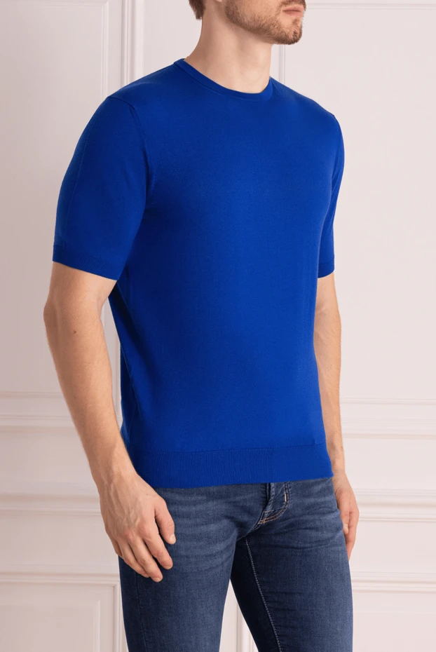 Cesare di Napoli dark blue cotton knit short-sleeve jumper for men 196914 - photo 3