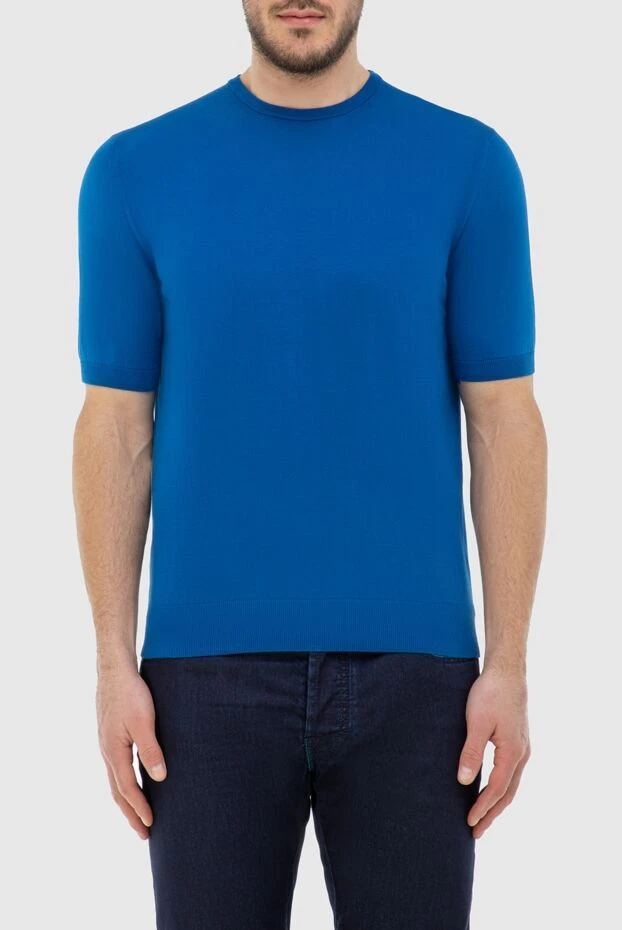 Cesare di Napoli blue cotton knit short-sleeve jumper for men 196913 - photo 2