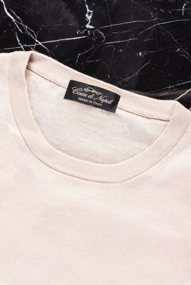 Джемпер с коротким рукавом хлопковый трикотажный бежевый мужской - фото 2