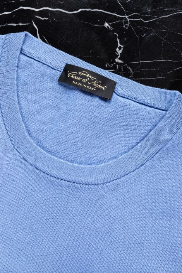 Cesare di Napoli джемпер из тонкого хлопка с коротким рукавом в светло-синем исполнении 166646 - фото 2