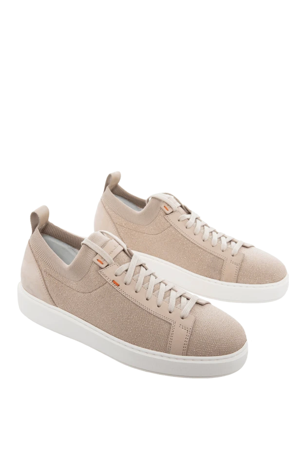 Santoni woman beige leather and textile sneakers for women 166673 - photo 2