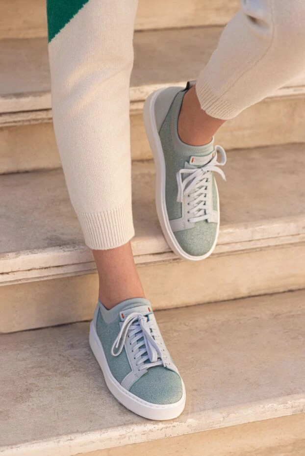 Santoni women's sneakers with a glittery texture in green 166676 - photo 2