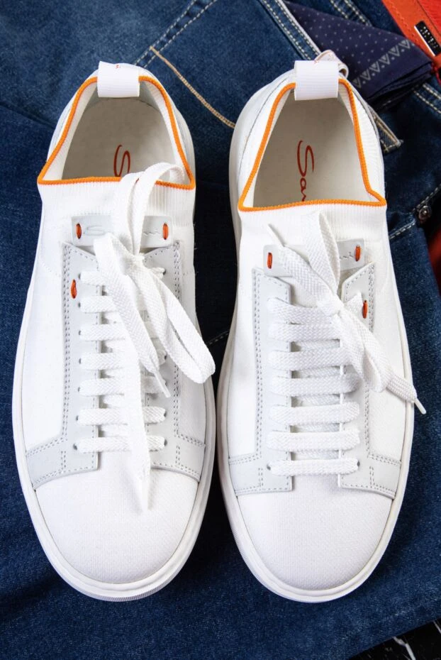 Santoni white men's leather and textile snickers 166686 - photo 2