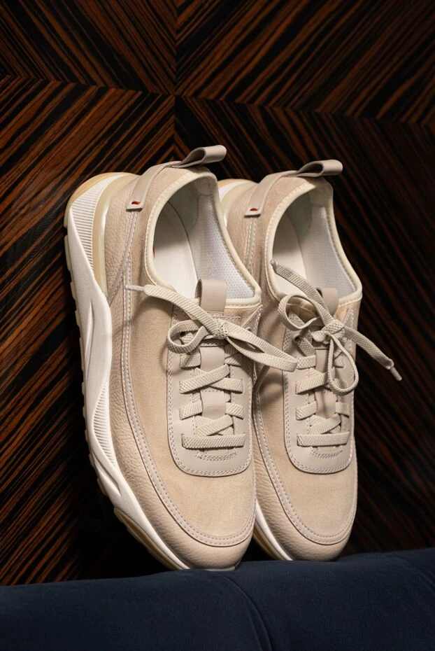 Santoni beige men's nubuck and leather sneakers 166695 - photo 2