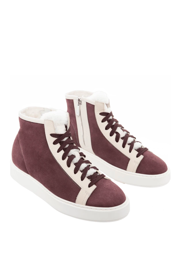 Santoni woman burgundy nubuck and fur sneakers for women 166751 - photo 2