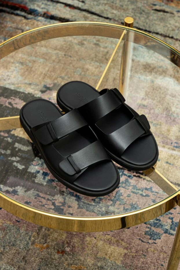 Doucal`s black leather sandals with double fastening for men 166768 - photo 2