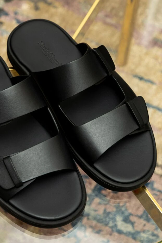 Doucal`s black leather sandals with double fastening for men 166768 - photo 3