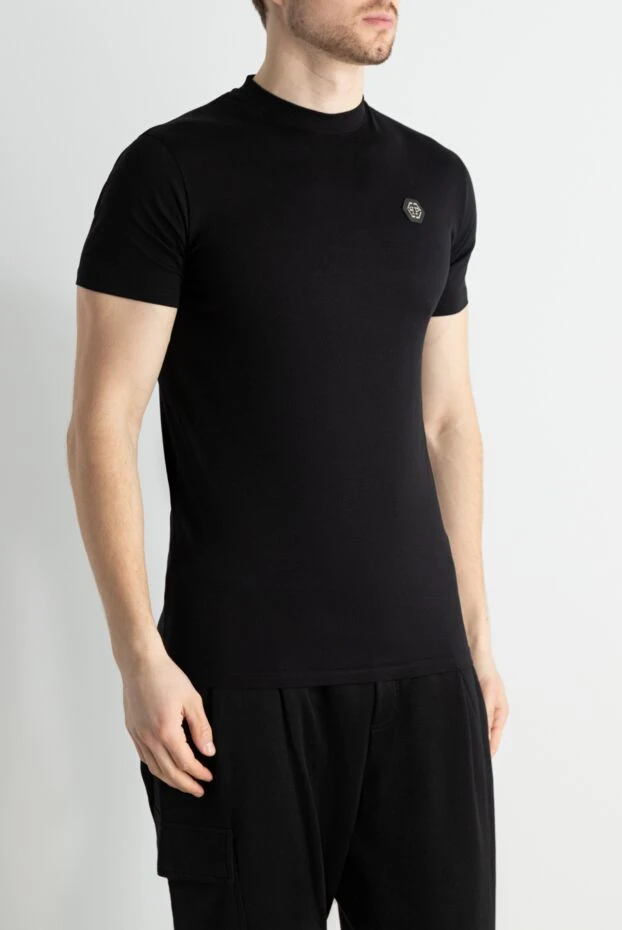 Philipp Plein men's black t-shirt in thick knit with compact chevron 195469 - photo 3