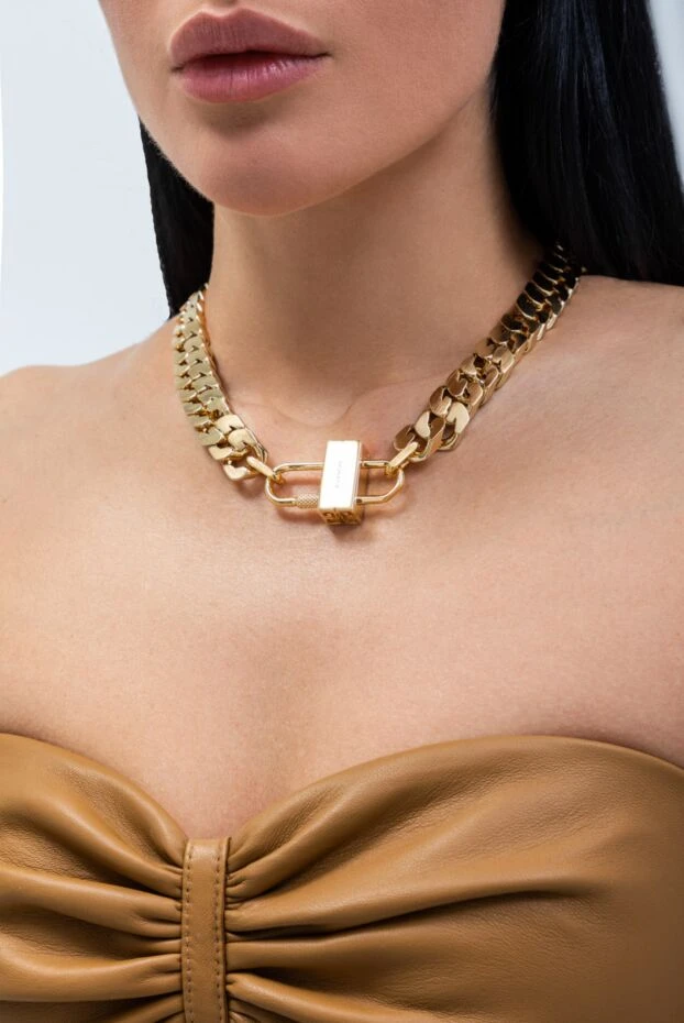 Кольє-ланцюг металеве з декоративним замочком жовте жіноче - фото 2