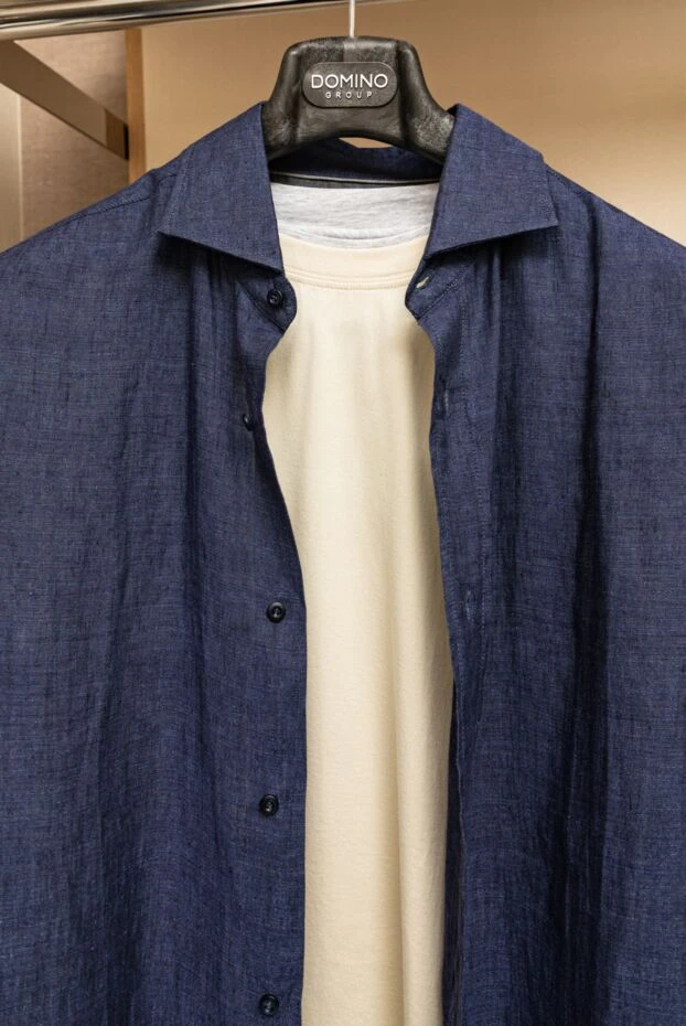 Футболка з еластичної бавовни кольору айворі з подвійною обробкою коміра - фото 2