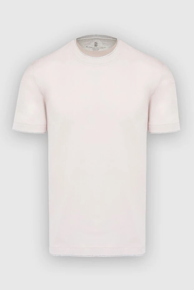 Soft cotton powder-colored T-shirt with double-trimmed collar - photo 1