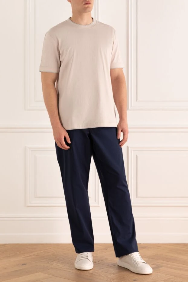 Soft cotton powder-colored T-shirt with double-trimmed collar - photo 2