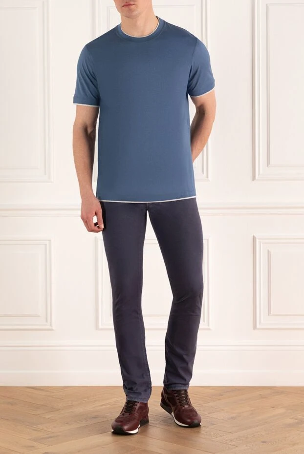 Футболка з бавовни синя чоловіча - фото 2