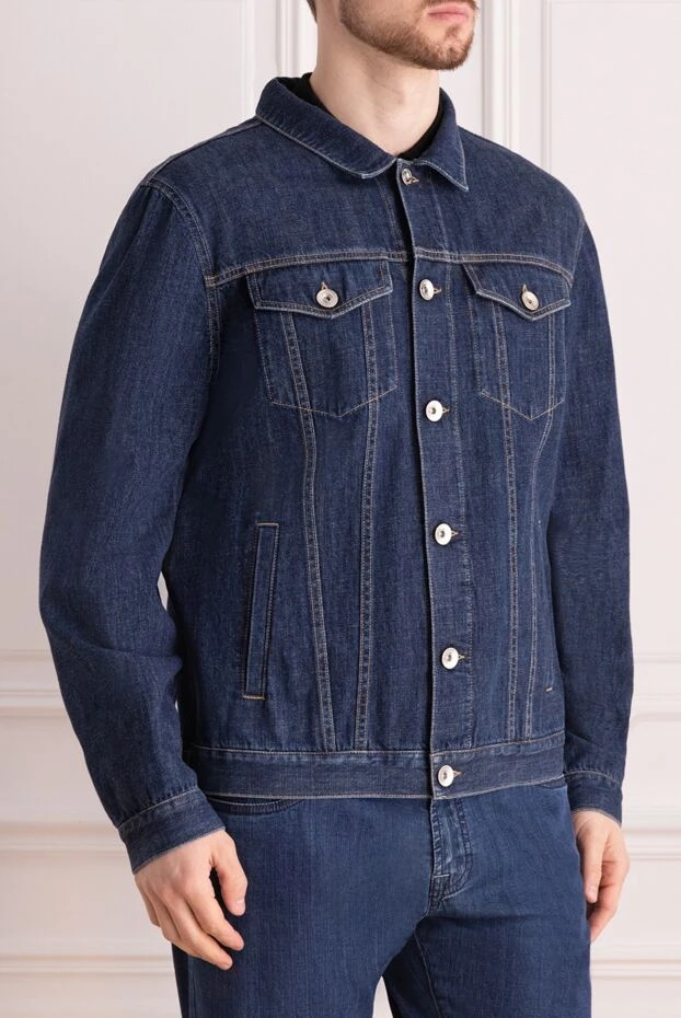 Brunello Cucinelli джинсовая куртка из хлопка синяя мужская 166935 - фото 3