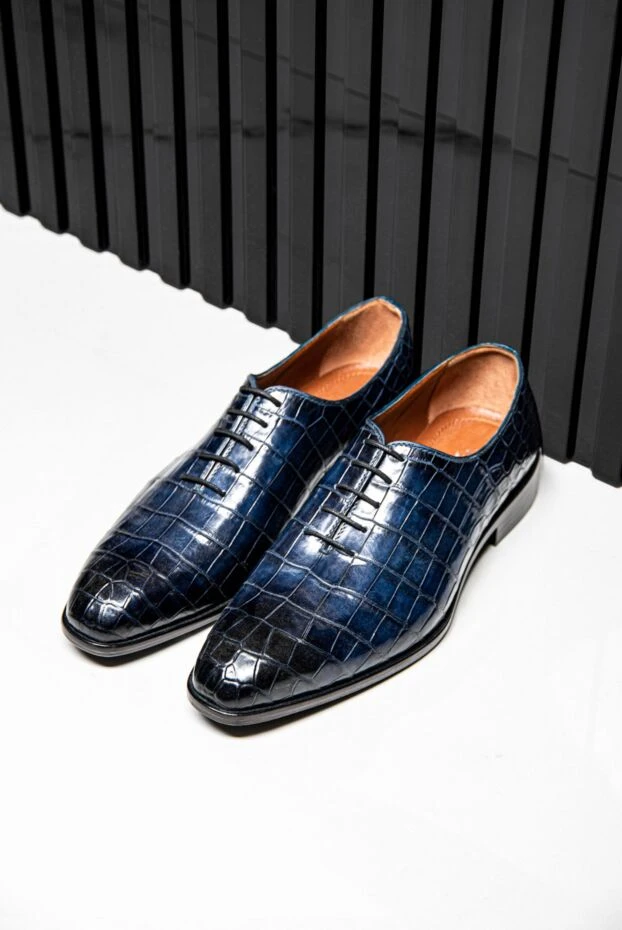 Туфли оксфорды из кожи аллигатора синие мужские - фото 2