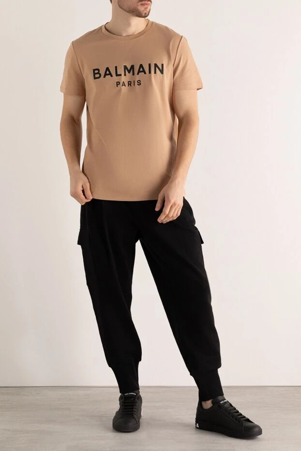 Balmain light mocha t-shirt with logo on chest 195701 - photo 2