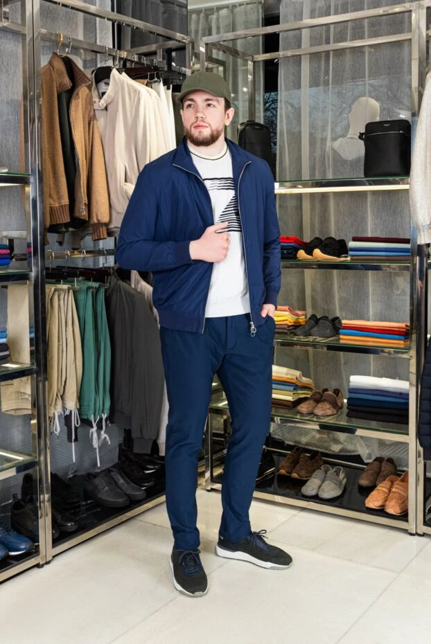 Seraphin men's blue zip-up jacket with genuine leather trim 167070 - photo 3