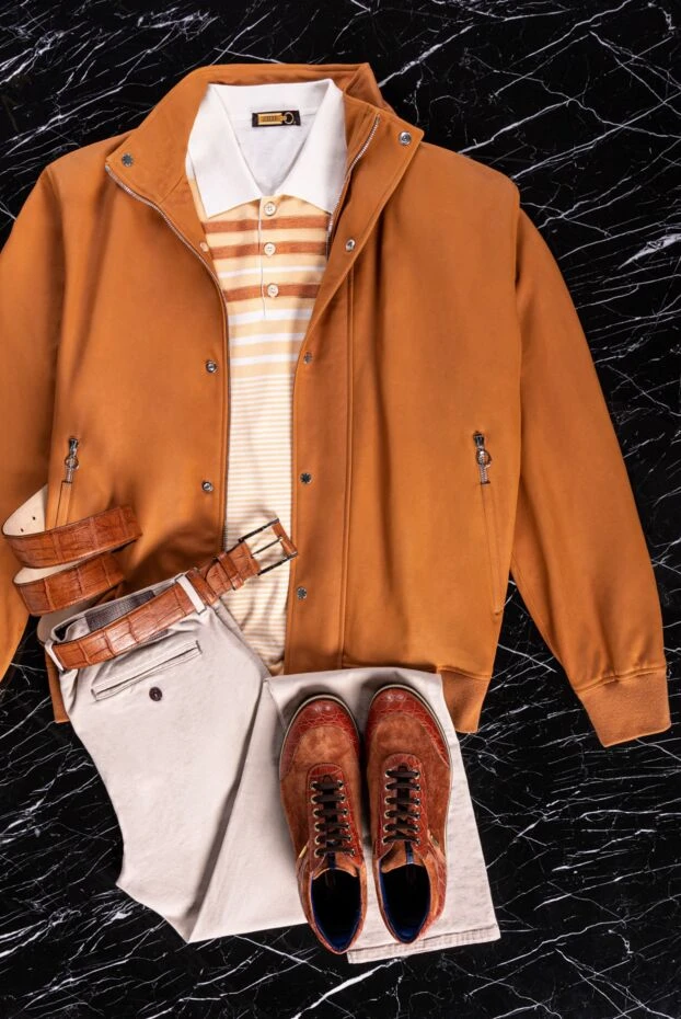 Куртка кожаная оранжевая мужская - фото 2