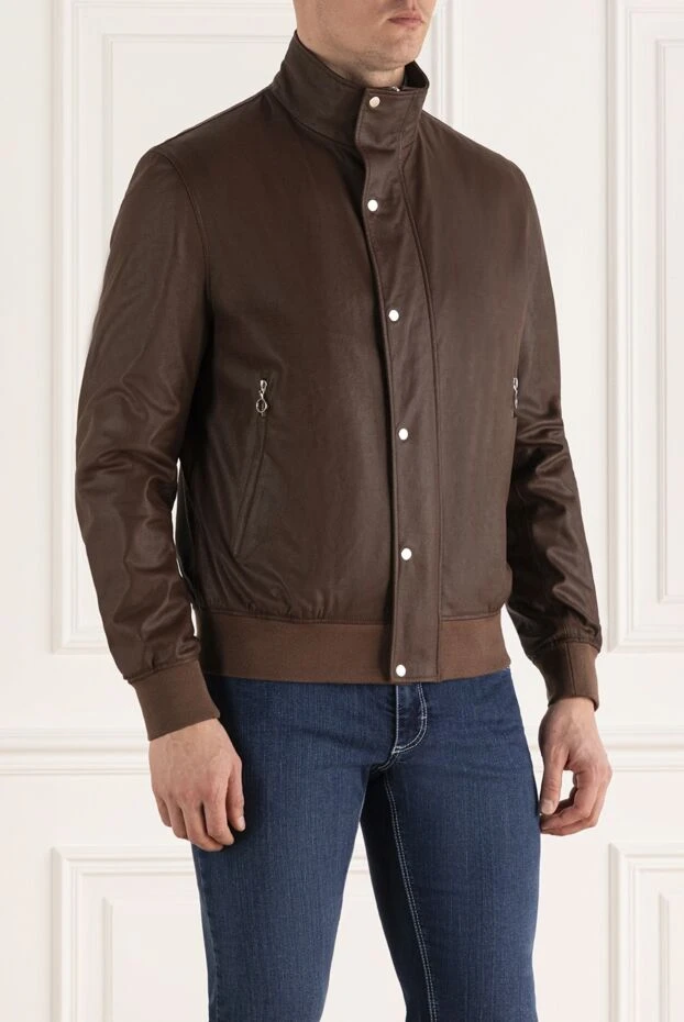 Seraphin man men's brown jacket made of genuine leather and cashmere 179397 - photo 3